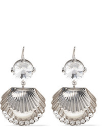 Miu Miu Silver Tone Swarovski Crystal And Faux Pearl Earrings