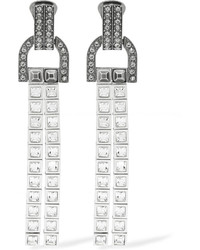Lanvin Silver Tone Swarovski Crystal Clip Earrings One Size