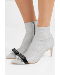 Sophia Webster Andie Bow Med Glittered Stretch Knit Ankle Boots