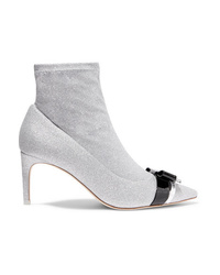 Sophia Webster Andie Bow Med Glittered Stretch Knit Ankle Boots