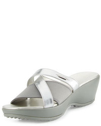 Silver Elastic Wedge Sandals