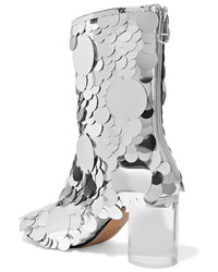 Maison Margiela Paillette Embellished Textured Leather Ankle Boots Silver