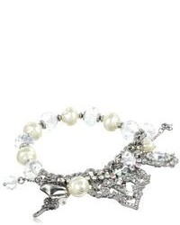 Betsey Johnson Stone Pearl Crystal Heart Half Stretch Bracelet 75