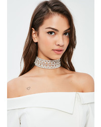 Missguided Silver Embellished Choker Necklace