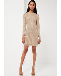 Missguided Silver Embellished Long Sleeve Dress