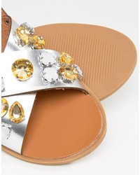 Glamorous Embellished Cross Strap Flat Sandals