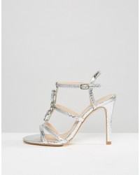 True Decadence Silver Embellished Strappy Heeled Sandals