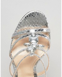 True Decadence Silver Embellished Strappy Heeled Sandals