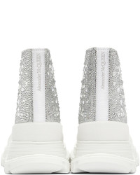 Alexander McQueen Silver Crystal Cut Suede Sneakers