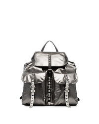 Silver Embellished Leather Backpack
