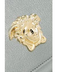 Versace Palazzo Embellished Metallic Leather Shoulder Bag Silver