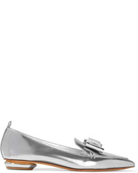 Silver Embellished Leather Ballerina Shoes