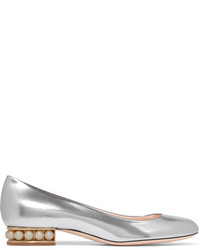 Nicholas Kirkwood Casati Embellished Metallic Leather Ballet Flats Silver