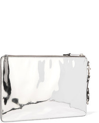 Moschino Embellished Metallic Faux Leather Clutch Silver