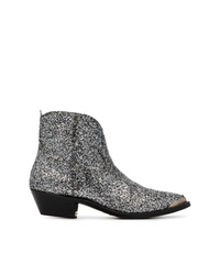 Silver Embellished Leather Cowboy Boots