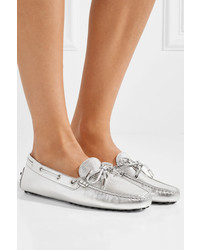 Tod's Gommino Embellished Metallic Textured Leather Loafers
