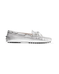 Tod's Gommino Embellished Metallic Textured Leather Loafers
