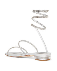 Rene Caovilla Cleo Crystal Embellished Metallic Leather Sandals
