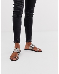 ASOS DESIGN Fanciful Premium Leather Embellished Top Loop Mules