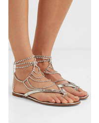 Gianvito Rossi Tennis Crystal Embellished Mirrored Leather Sandals