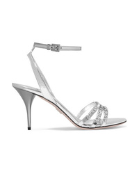 Prada Crystal Embellished Metallic Leather Sandals