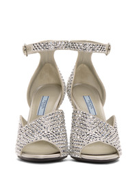 Prada Silver Crystal Embellished Py Heeled Sandals