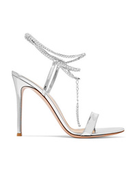 Gianvito Rossi Tennis 105 Crystal Embellished Metallic Patent Leather Sandals