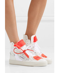 Off-White Appliqud Logo Embellished Canvas Textured Leather And Suede High Top Sneakers