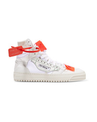 Off-White Appliqud Logo Embellished Canvas Textured Leather And Suede High Top Sneakers