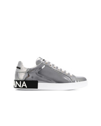 Silver Embellished Leather Low Top Sneakers
