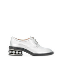 Silver Embellished Leather Oxford Shoes