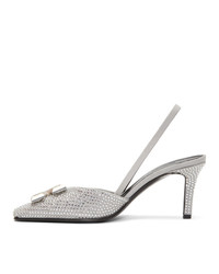 Off-White Grey Crystal Arrows Slingback Mules