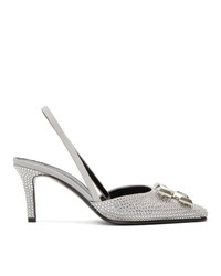 Off-White Grey Crystal Arrows Slingback Mules