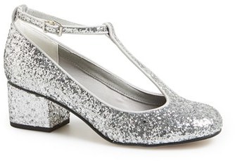 silver glitter mid heels