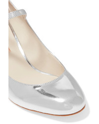 Sophia Webster Lilia Bow Embellished Mirrored Leather Mary Jane Pumps Silver