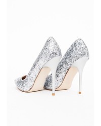 Missguided Selena Pointed Toe Court Shoes Silver Glitter