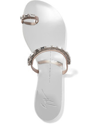 Giuseppe Zanotti Crystal Embellished Mirrored Leather Sandals Silver