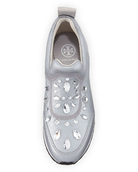 Tory Burch Laney Embellished Slip On Sneaker Silver