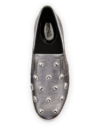 MICHAEL Michael Kors Michl Michl Kors Leo Embellished Leather Slip On Sneaker Gunmetal