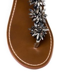 Marni Crystal Embellished Metallic Leather Thong Sandals