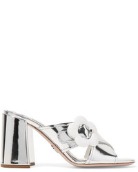 Prada Embellished Mirrored Leather Mules Silver