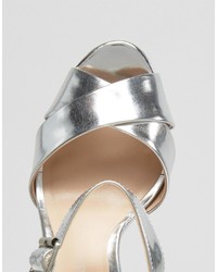 Little Mistress Silver Satin Rhinestone Embellished Heeled Sandal