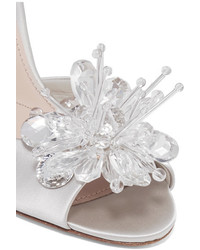 Miu Miu Crystal Embellished Satin Sandals Silver