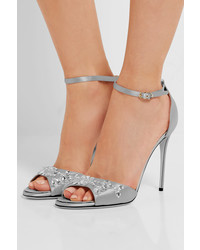 Dolce & Gabbana Swarovski Crystal Embellished Satin Sandals Silver