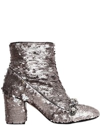 Silver Embellished Sequin Ankle Boots