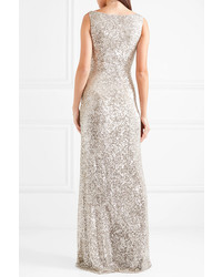 Naeem Khan Draped Sequined Stretch Tulle Gown