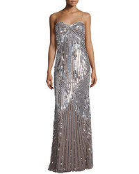 Mignon Sleeveless Sweetheart Neck Embellished Gown Silver