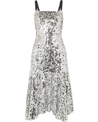 Silver Embellished Sequin Midi Dress
