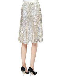 Derek Lam High Waist Embellished Skirt Silver