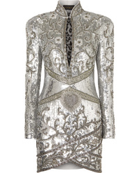 Silver Embellished Silk Bodycon Dress